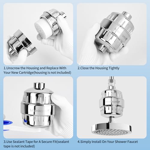 Shower Filter Replacement Cartridge Use Real Filtration Media (4 Count)