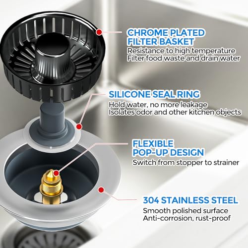 3 in 1 Kitchen Sink Drain Strainer Stopper Removable Basket Pop