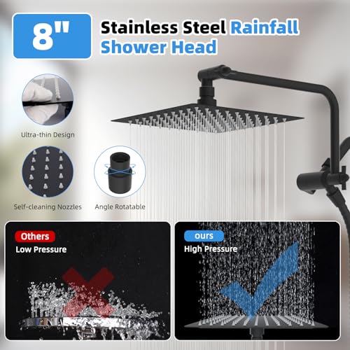 8" Metal Rainfall Shower Head with 10
