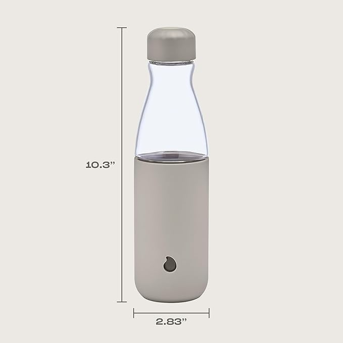 S'well Glass Original Water Bottle, 18oz, Lunar Grey, Borosilicate Glass Bottle With Protective Silicone Sleeve, Zero Plastic, Leakproof, BPA Free