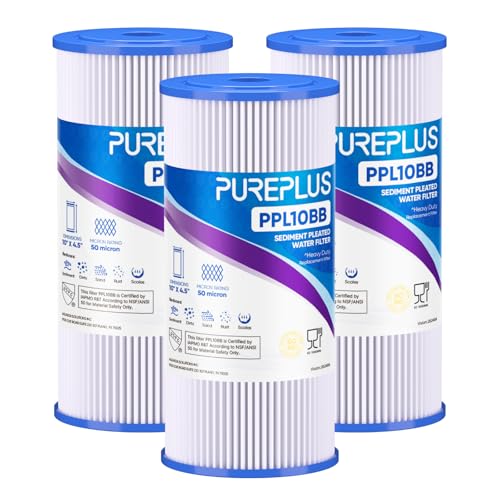 50 Micron 10" x 4.5" Whole House Pleated Sediment Filter for Well Water (3 Count)