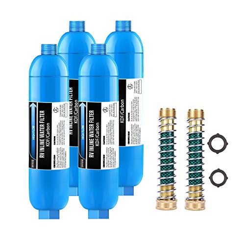 4 Pack RV Water Filter with 2 Flexible Hose Protector (4 Count)