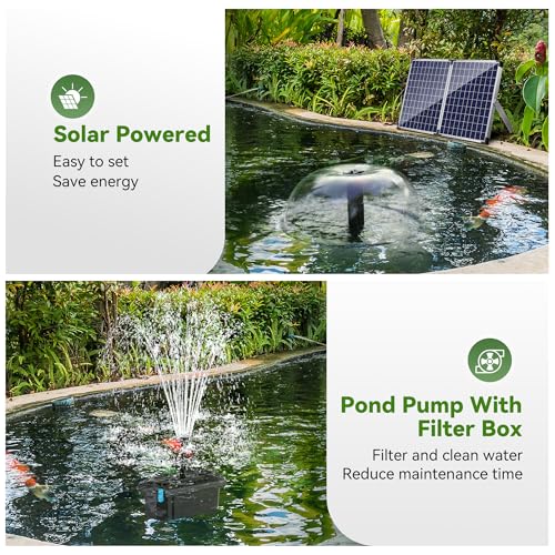50W Solar Pond Filter Pump 580 GPH for Pond up to 2000 Gallons