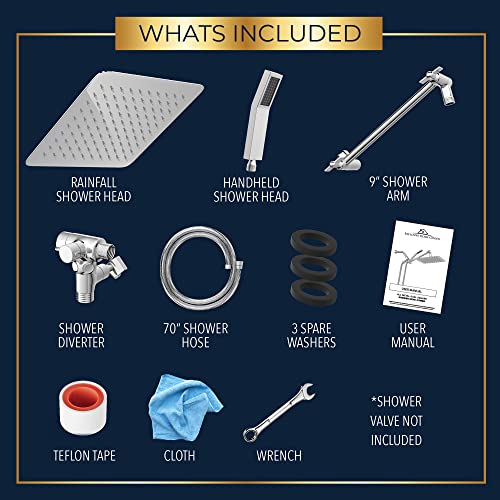 All Metal Shower Head 8" Dual Square Shower Head With Handheld Wand 71in Hose Set