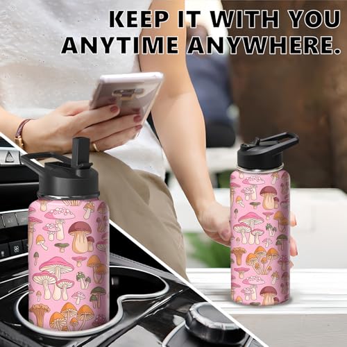 18oz Mushroom Water Bottle with Handle and Flip Straw