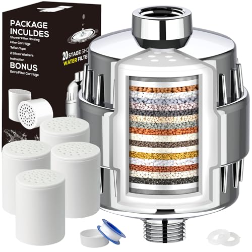 20 Stage Shower Head Filter for Hard Water with 4 Cartridges Replacements