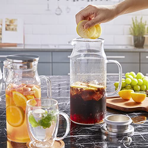 2 Pack 2 Liter 68 oz 2.1 Qt Glass Pitcher with Lid and Handle (2 Count)
