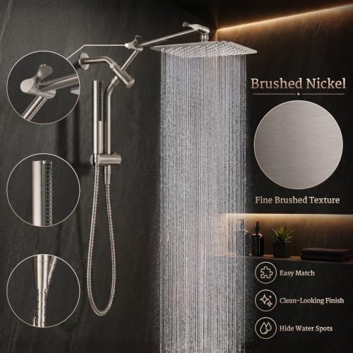 All Metal 10" Luxurious Brushed Nickel Rain Shower Head with Handheld