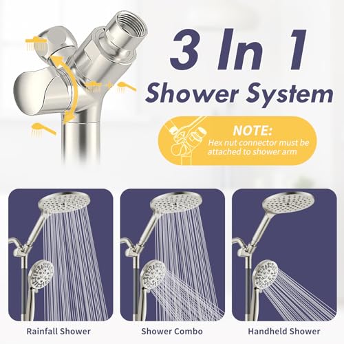 Brushed Nickel Dual Shower Heads with 9 Modes Handheld Spray Combo
