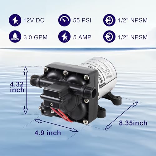 RV Water Pump 12 Volt DC 3.0GPM 55PSI Replacement For 4008