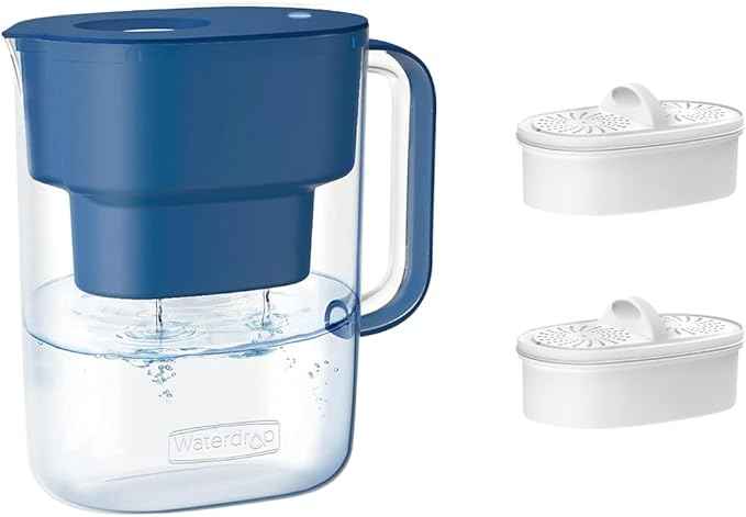 Waterdrop 200-Gallon Long-Life Lucid 10-Cup Water Filter Pitcher with 2 Filters, NSF Certified, 5X Times Lifetime, Reduces Fluoride, Chlorine and More, BPA Free, Classic Blue
