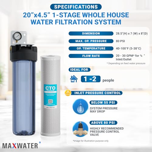 20 x 4.5 Whole House 1 Stage CTO Coconut Shell Carbon Block Water System w