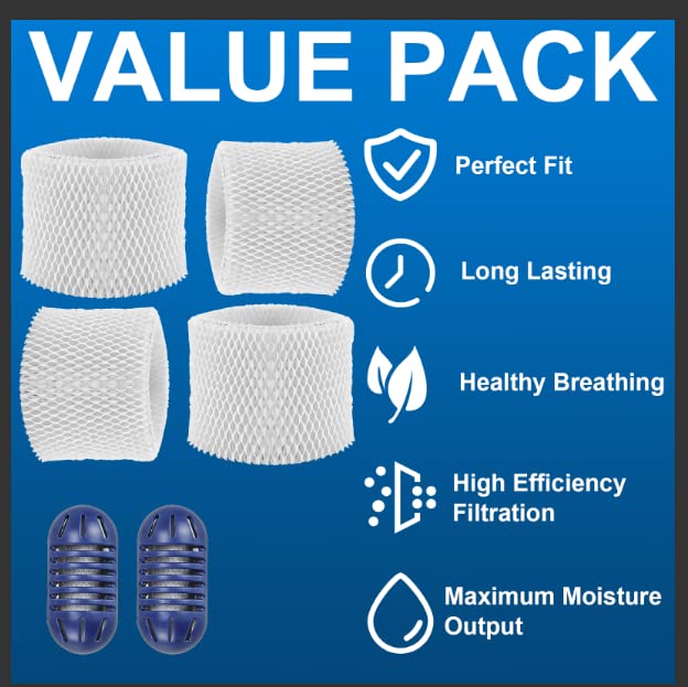 WF2 Humidifier Filter Fit for Vicks V3500 V3100 V3900 V3700 VEV320 (4 Count)