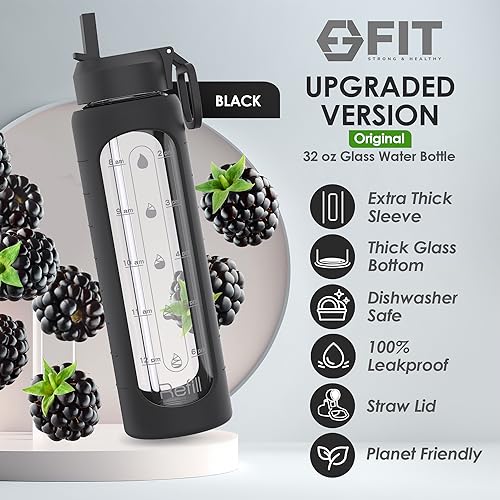 32 oz Glass Water Bottle with Time Marker