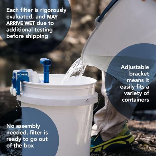 Outdoor Water Filtration System. Bucket Pump Purifier Produces Clean Water for Backpacking