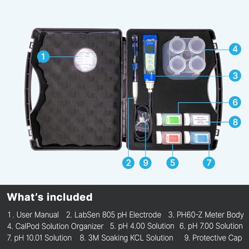 PH60Z PW Smart Handheld pH Meter Tester Kit with LabSen 805 ATC pH Electrode for Lab