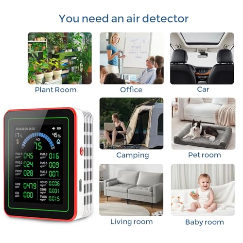18-in-1 Smart Air Quality Monitor Indoor, CO2/CO/HCHO/TVOC/C6H6/PM0.3-10 Detection, Real-Time Data Logging & Bluetooth Sync, AQI Alarm, Type-C Charging for Home/Office/Car (2.8" Display)