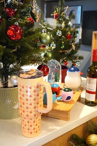 40 oz Summer Peach Tumbler with Handle and Flip Straw for Women
