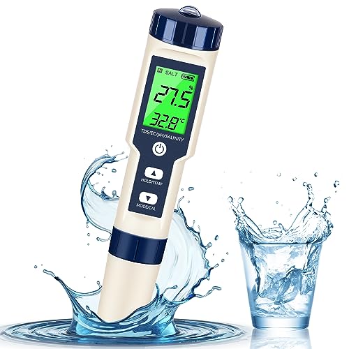 PH Meter & TDS Meter Digital Water Tester 5 in 1 Salinity Tester PH Temp EC and TDS Meter