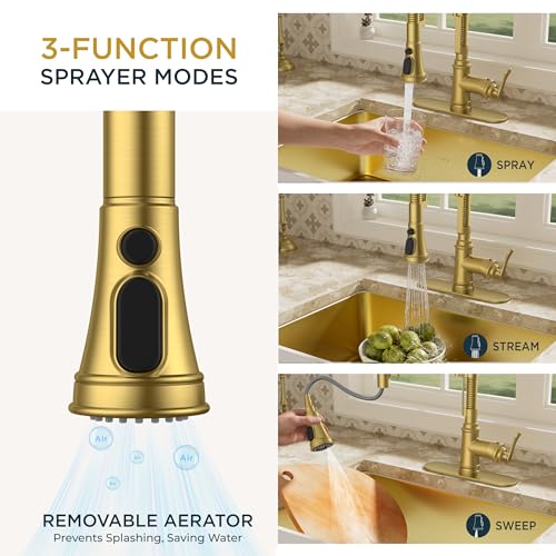 Gold Kitchen Faucet with Pull Down Sprayer