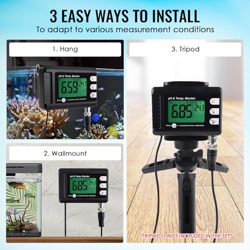 Digital pH & Temperature Water Monitor with Large LCD Display