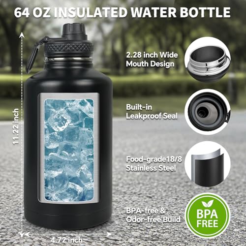Half Gallon Water Bottle Insulated with Sleeve