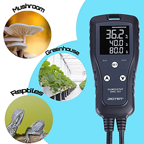 Humidity Controller DHC101 Digital Humidistat Pre Wired Outlet Reptile Humidity Controller for Grow Tent Mushroom Greenhouse Homebrew Fermentation Humidifier Dehumidifier