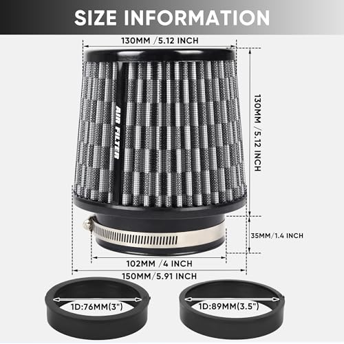 3 3.5 4 Inches Cold Air Intake Filter 76mm 89mm 101mm High Performance Washable Clamp