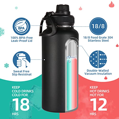 32oz Insulated Water Bottles Bulk 8 Pack with Straw Lid & Spout Lid (8 Count)