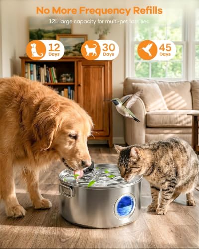 3.4G Wireless Dog Water Fountain Stainless Steel for Large Dogs Inside