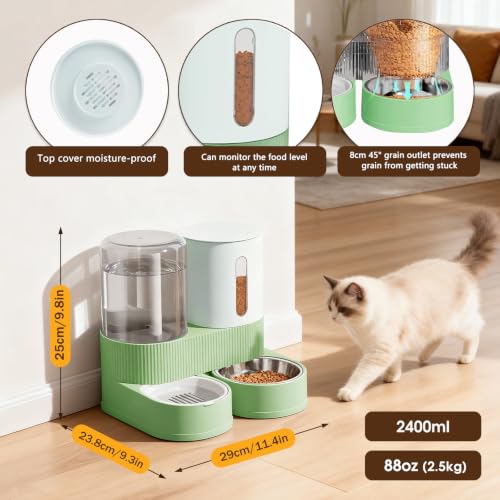2 in 1 Automatic Gravity Cat Dog Feeder and Water Dispenser with 304 Stainless Steel Bowls