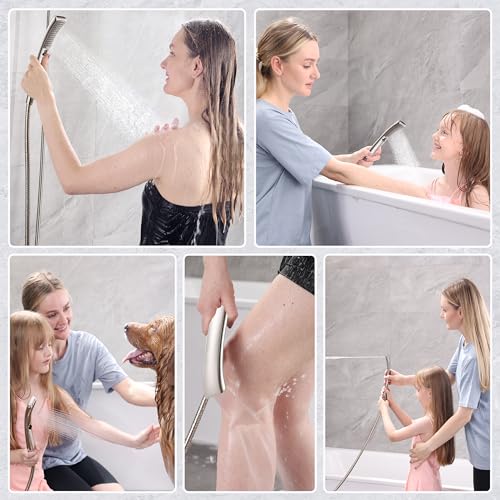High Pressure Shower Head Combo with Two Spray Setting Fixed Shower Head and Two Spray Settings Handheld Shower Head with Grey Face