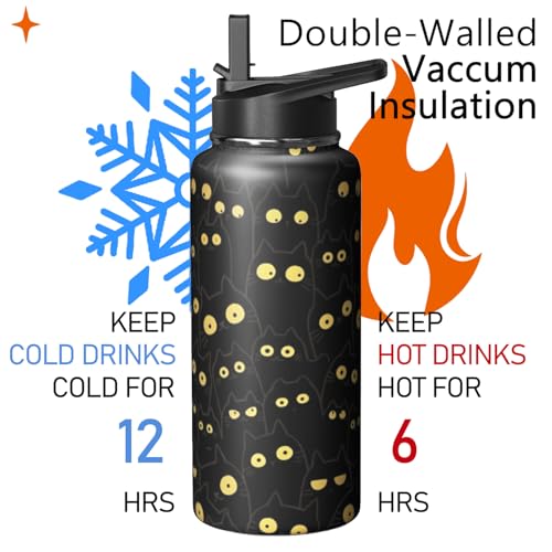 32oz Cat Water Bottle with Handle and Flip Straw