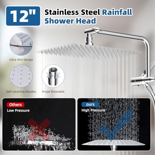 12" Metal Rainfall Shower Head with 10