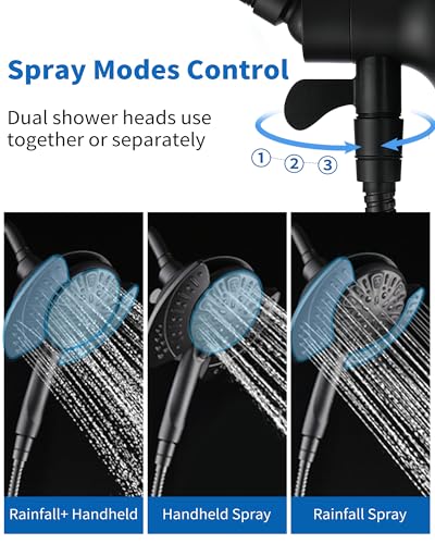 2 in 1 Shower Head with Handheld Combo High Pressure Black 2.5 GPM (2 Count)