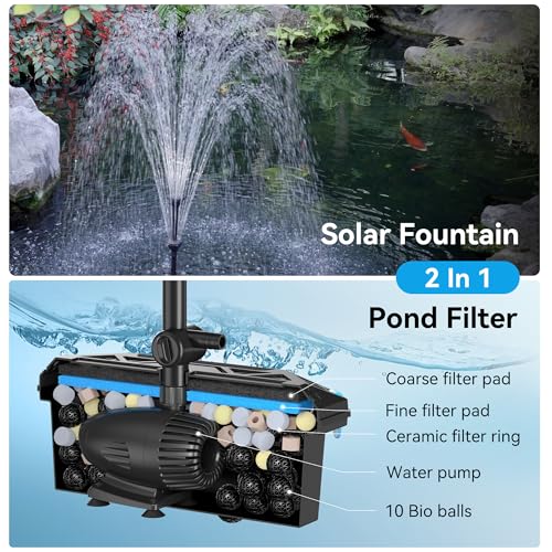 50W Solar Pond Filter Pump 580 GPH for Pond up to 2000 Gallons