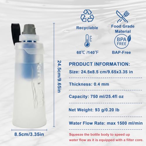 Collapsible Water Filter Bottle with Carabiner