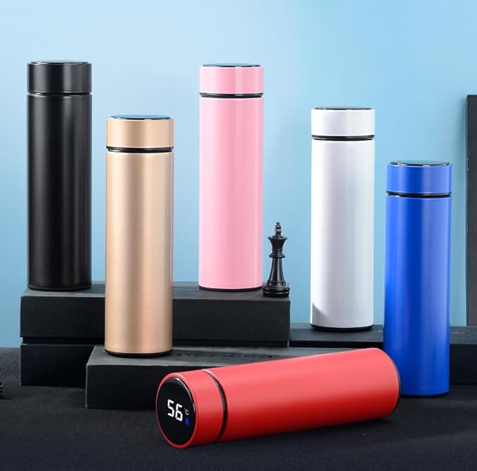 Smart Water Bottle Stainless Steel Vacuum Flask,Travel Mug with Smart LCD Touch Screen, Keep Hot Or Cold, Car Portable Travel Tea Coffee Vacuum Thermo Cup,Insulated Water Bottle (Red)