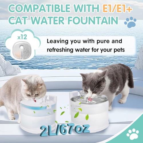12 Pcs Cat Water Fountain Filter Compatible with E1 (12 Count)