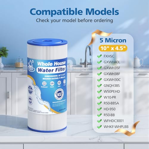 5 Micron 10" x 4.5" Whole House Water Filter Compatible with GE FXHSC (2 Count)