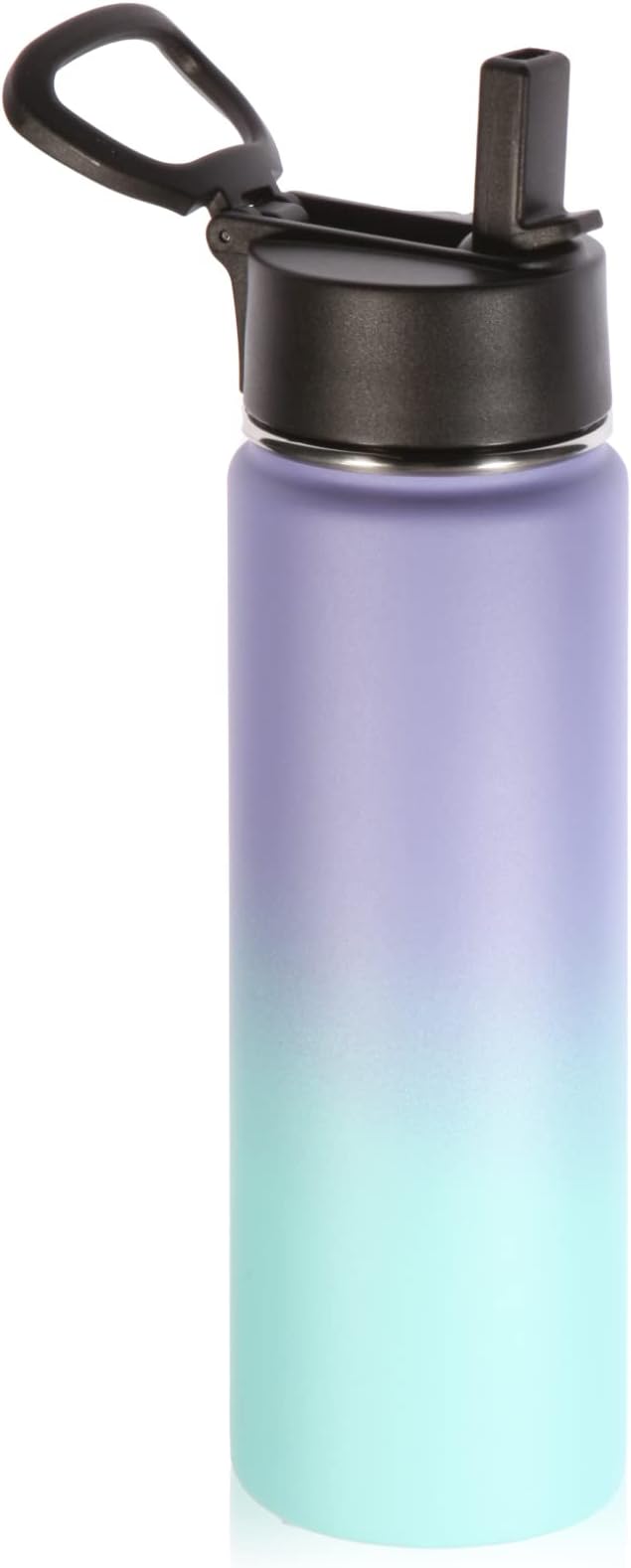 Volhoply 22 oz Insulated Water Bottles with Straw Lid, Stainless Steel Bottle with Handle, Double Walled Metal Travel Water Cups with Wide Mouth, Reusable Water Flask for School(Purple Blue,1 Set)
