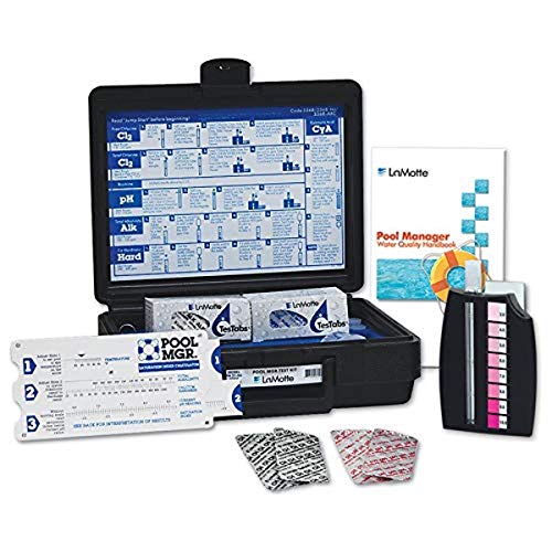 3368-NJ-01 Pool MGR Test Kit, 0.5-10.0 ppm Free/Total Chlorine, 6.8-8.2 pH Range, 60-400 ppm Total Alkalinity, 60-400 ppm Calcium Hardness, 0-100 ppm Cyanuric Acid, Acid Demand Calculated