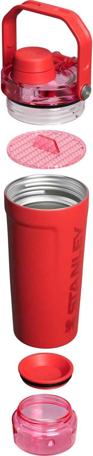 STANLEY Vitalize Shaker Bottle 20 oz | Leakproof Insulated Stainless Steel Shaker Cup | Base Storage and Twist On Fast Flow Lid | Protein Shakes and Pre Workout Powder | BPA-Free | Chili Red