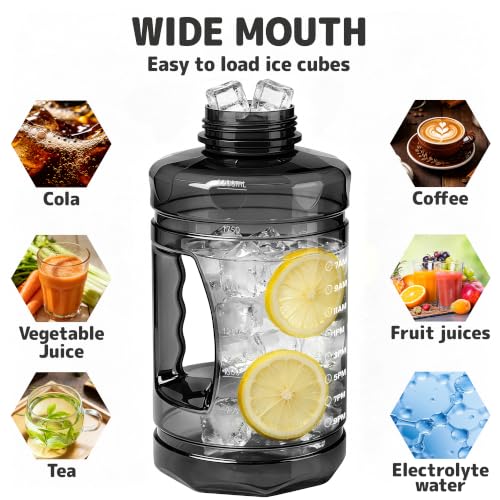 Large Water Bottle with Motivational Time Marker & Straw & Handle