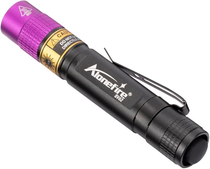 Alonefire SV62 Mini 3W UV Flashlight 365nm Portable Ultraviolet Black Light Very Small EDC for Minerals, Pet Urine Detector, Scorpions, Finding Stains, Money Detection with AAA Battery Easy to Replace