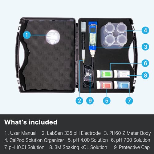 PH60Z WW Smart Handheld pH Meter Tester Kit with LabSen 335 ATC pH Electrode for Lab