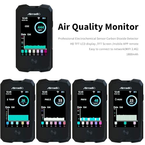 Air Quality Monitor Meter A6 Carbon Dioxide Detector Air Quality Pollution Tester for CO2 PM2.5 PM10 Temp Humidity in Indoor Air Quality Meter with Electrochemical Sensor