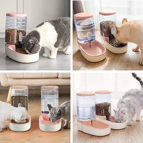 Automatic Dog Cat Feeder and Water Dispenser Gravity Food Feeder and Waterer Set with Pet Food Bowl for Small Medium Dog Puppy Kitten