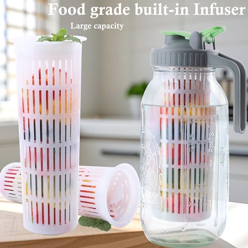 Glass Mason Jar Water Fruit Infuser Pitcher With Lid 64 Oz Wide Mouth Tea Infused Pitchers 2 Quart Sun Tea Jar For Outside Half Gallon Iced Coffee Tea Lemonade Juice Homemade Drinks Container