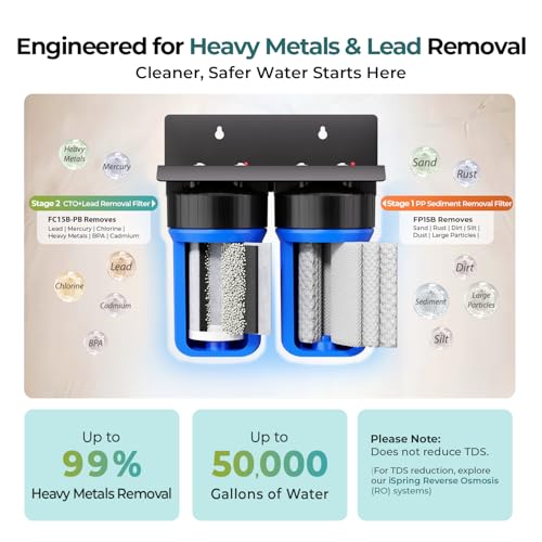 WGB21B-CPB 2-Stage Whole House Water Filtration System Reduces Cadmium, Mercury, Sediments, Chlorine, and up to 99% Lead, 1" Inlet/Outlet Ports